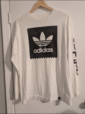 adidas White Long-Sleeve Trefoil Block Logo Tee